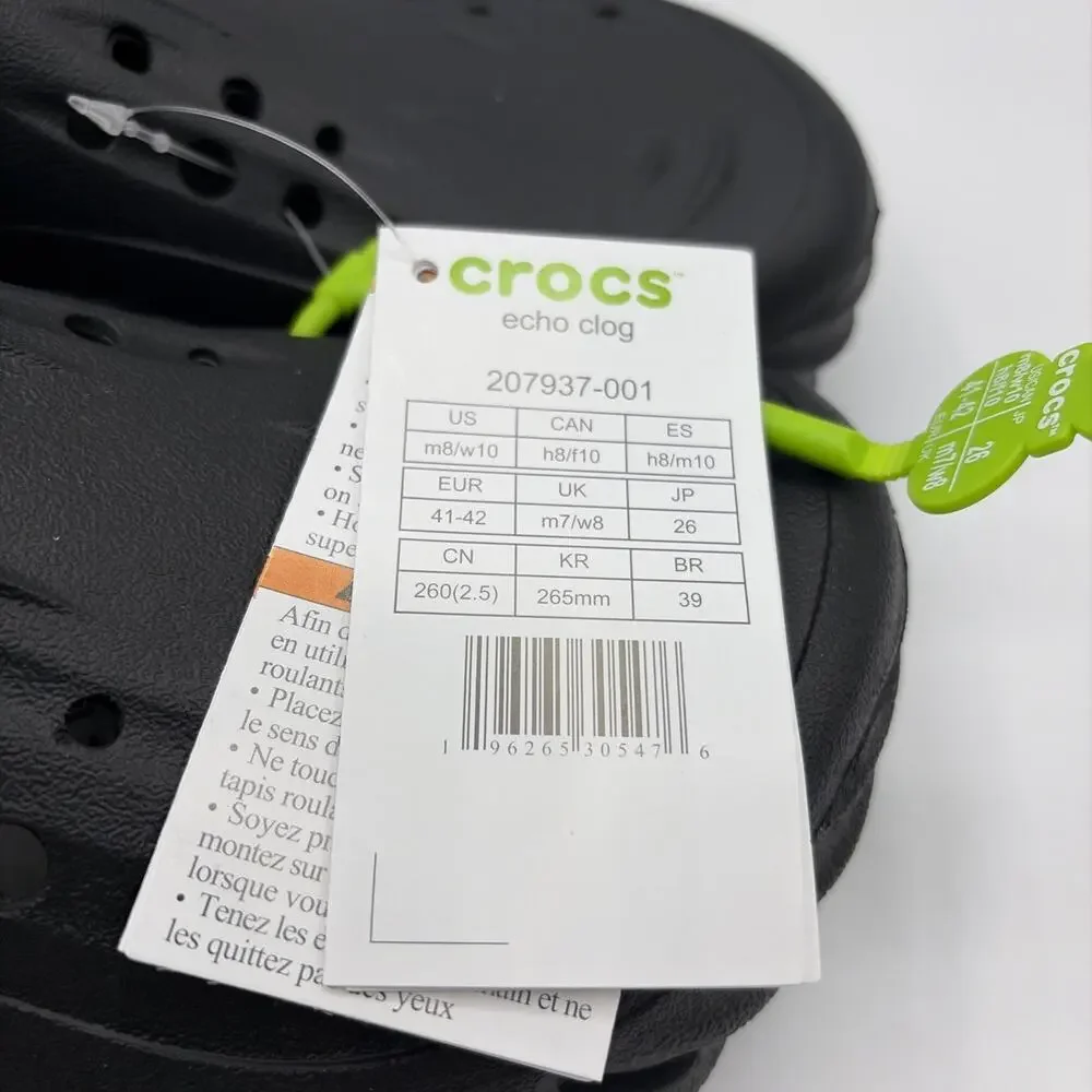 Crocs Echo Clogs Mules 207937 Men’s Size 8 Black Slip On Comfort Sandals NWT